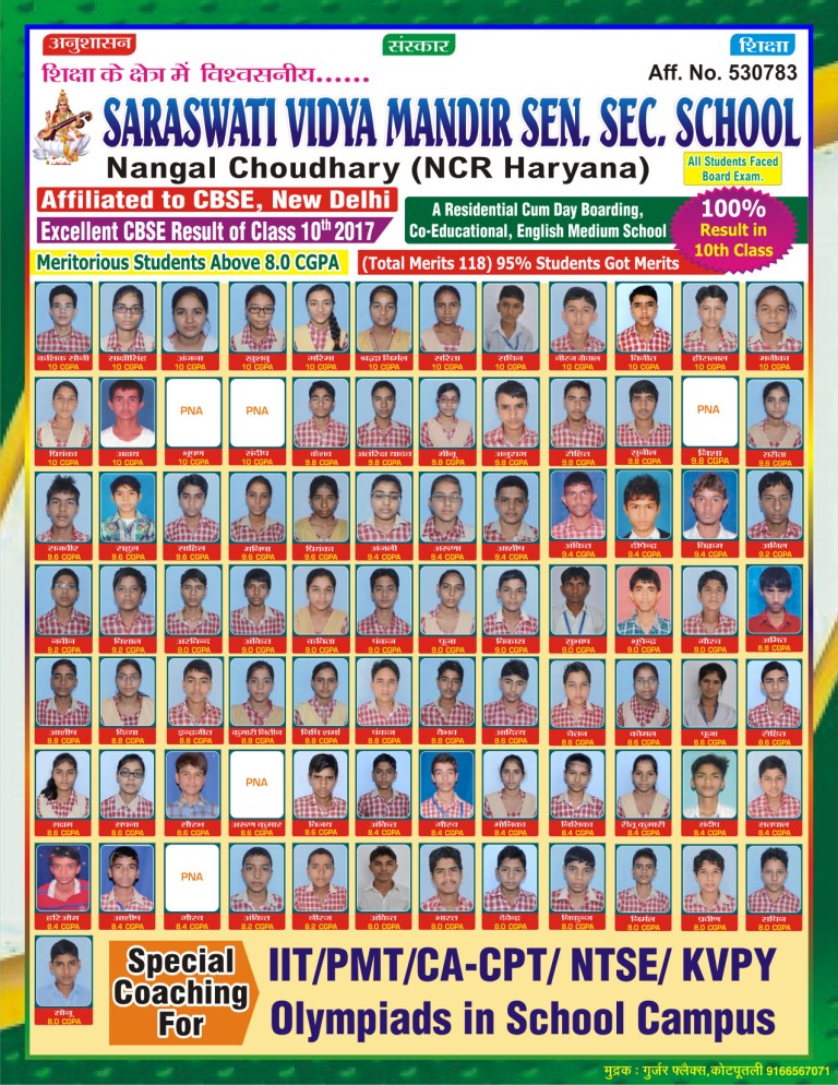 All India Secondary School Exam 2016-17 saraswati school